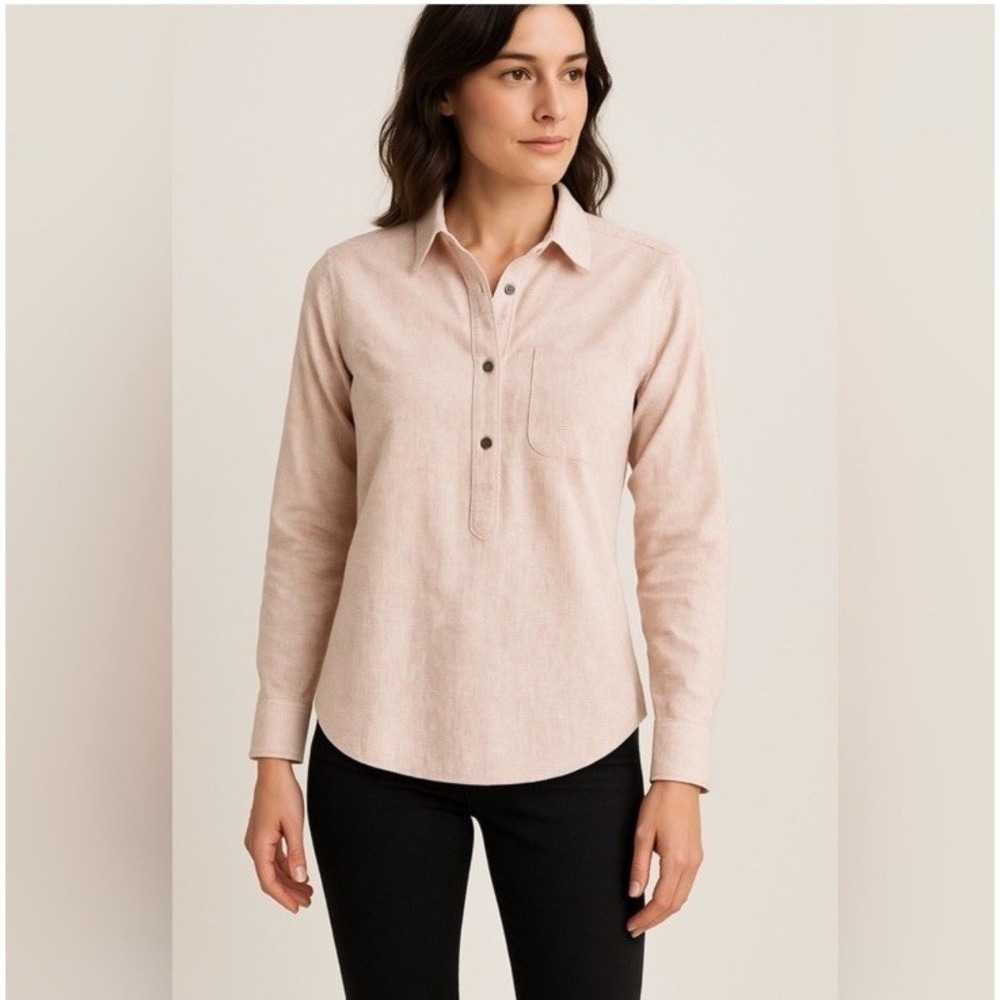 Eight Sand Stripe Popover Womens Small Linen Cotton Preppy Resortwear Minimalist - Picture 3 of 12